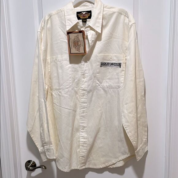 Harley-Davidson Cream Shirt Button Down Soft Twill NWT* VTG Hong Kong - Picture 1 of 10